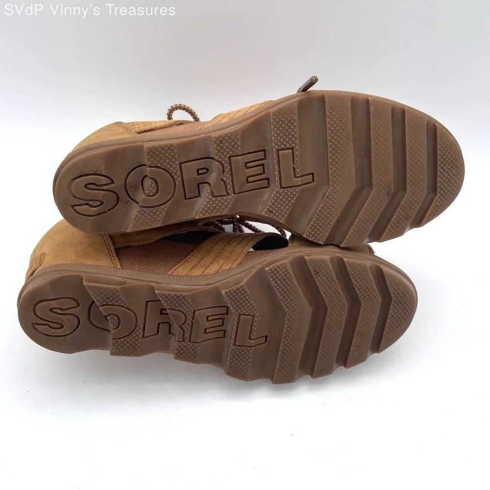 Sorel Joanie Lace Wedge Sandals Womens Size 10 Camel Tan Leather Gladiator